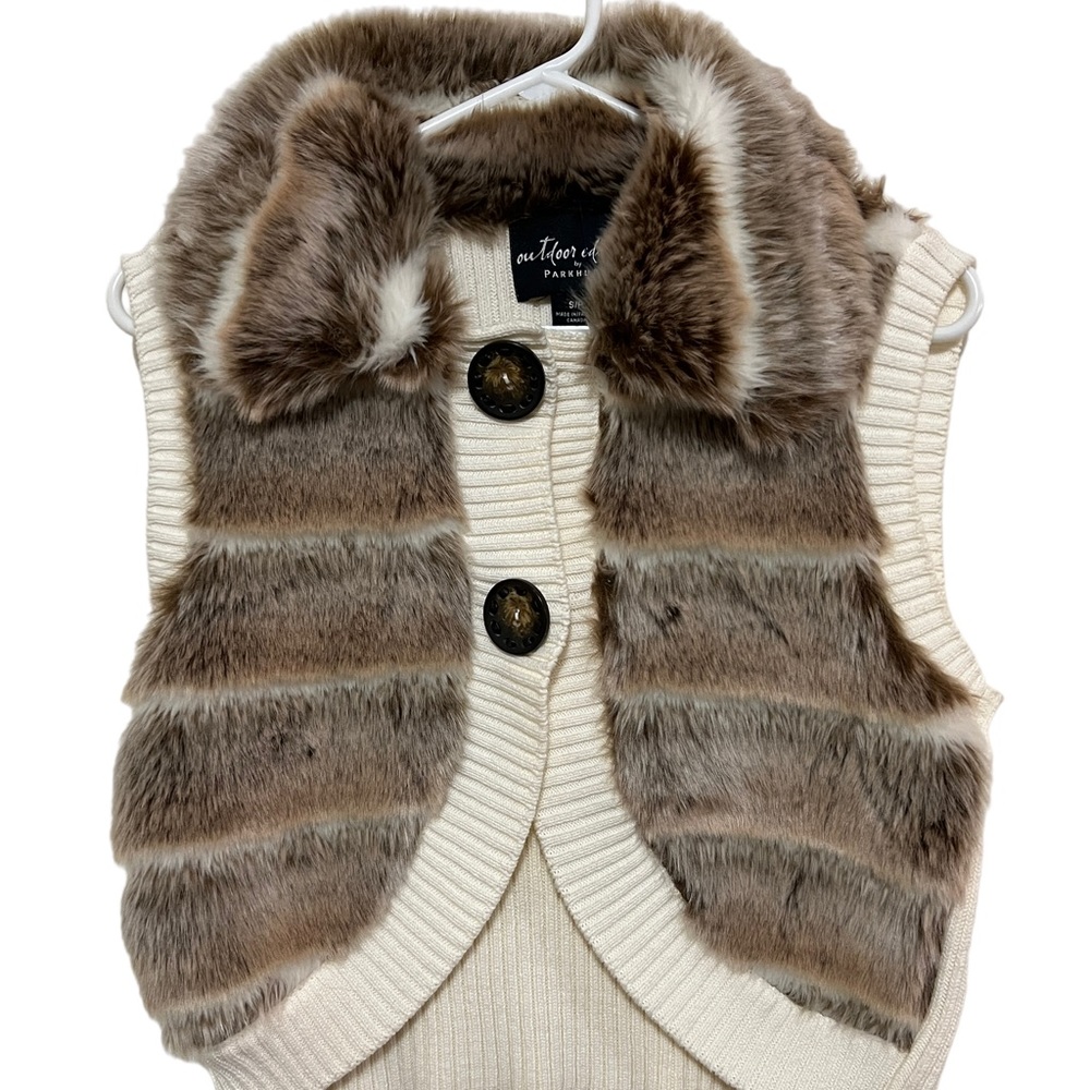 FAUX FUR MIXED MEDIA SWEATER VEST OUTDOOR EDITION BY PARKHURST SIZE S/P